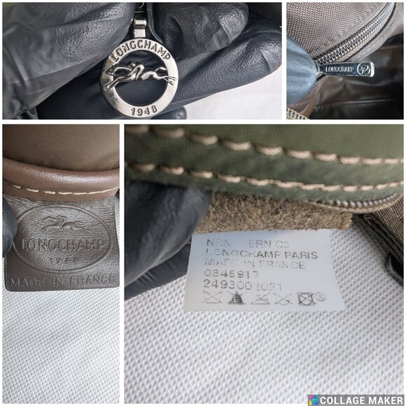 Share Authentic Longchamp Hobo Shoulder Bag Nylon/Leather Green Made in France - Picture 6 of 11